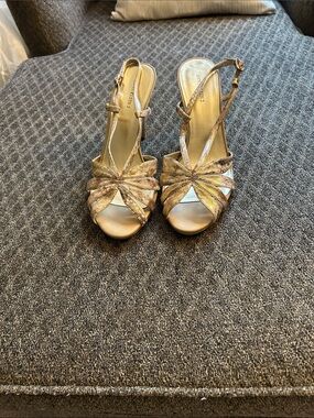 Anne Klein Gold Strappy Slingback Heels